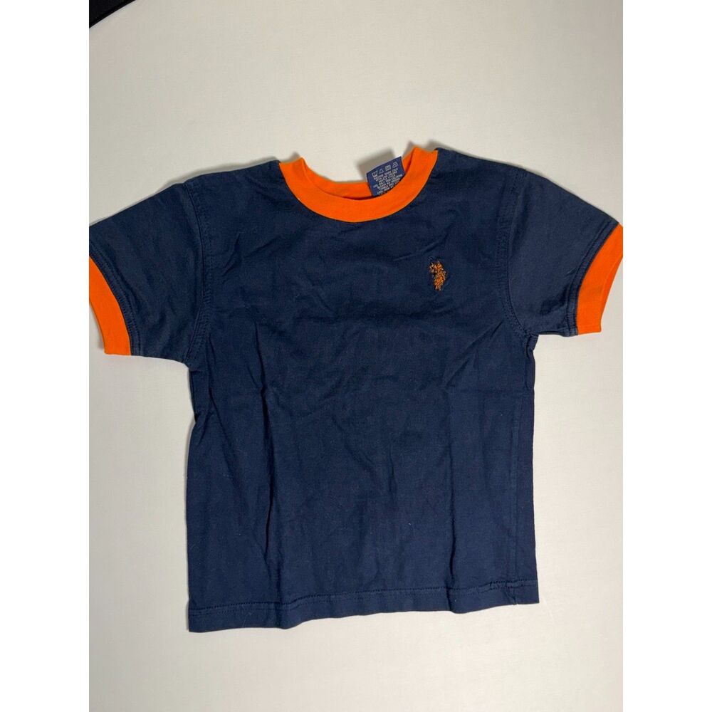 U.S. Polo Assn. Kids 5/6 Navy Orange Ringer T-Shirt 100% Cotton